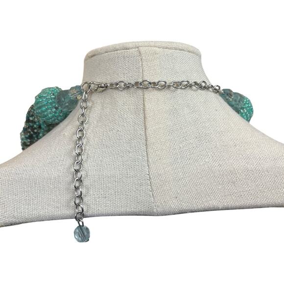 Vintage Women’s Necklace Seed Bead Bib Statement Teal Turquoise Multi 12” Length - Picture 5 of 6